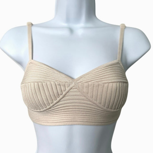 Jonathan Simkhai Ribbed Stretch Bustier Crop Top S Beige/Cream