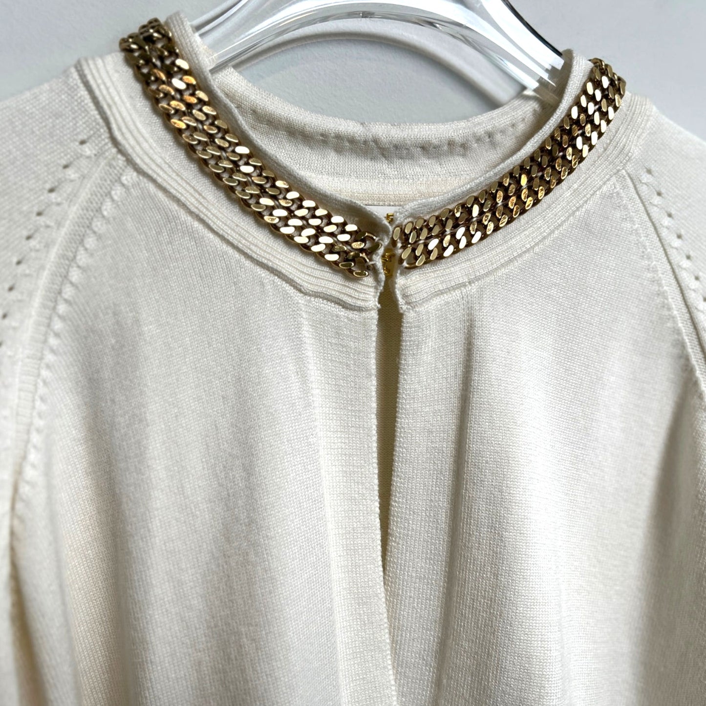 Calvin Klein Cream with Gold Chain Trim Cropped Cardigan S