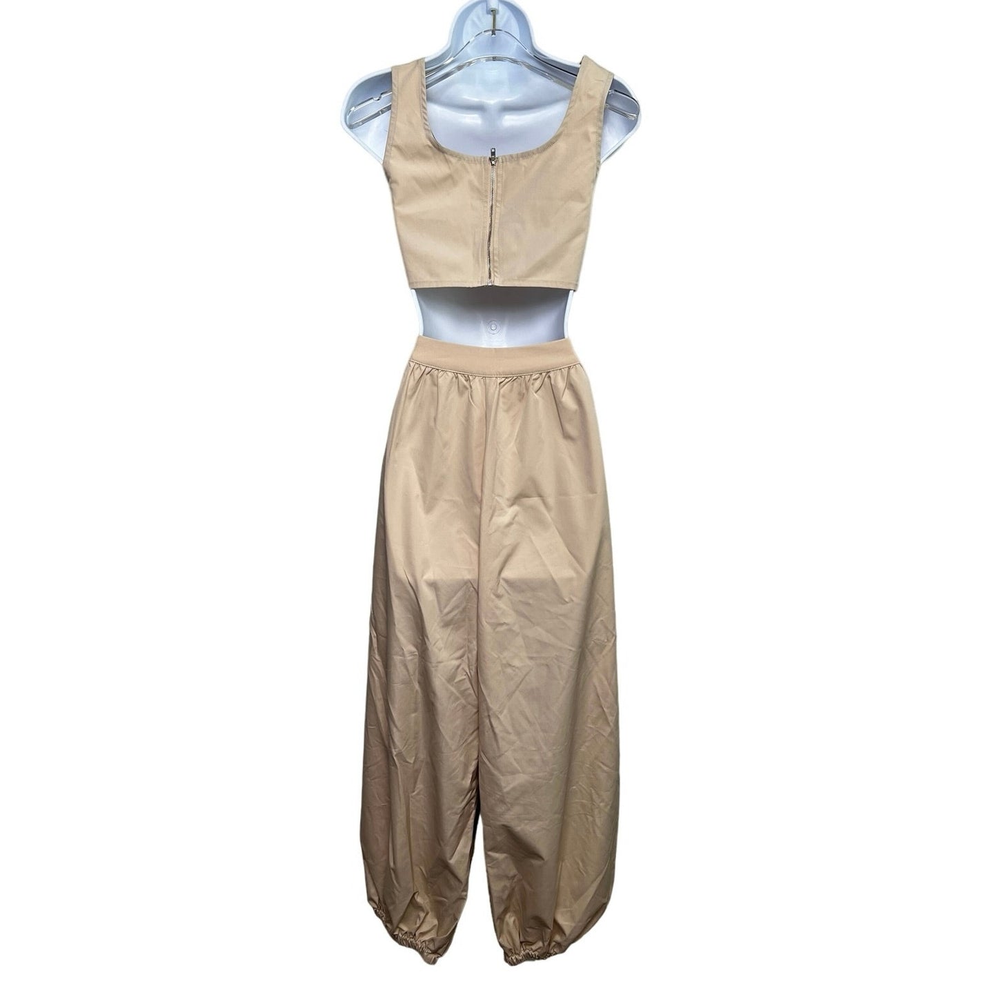 CIDER Woven Colorblock Corset Top + Jogger Pants Set/M/L