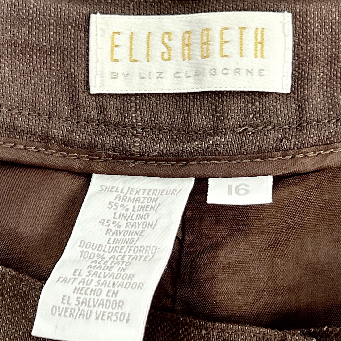 Elisabeth by Liz Claiborne Brown Linen Blend High Waist Shorts/16 (Fits Large)