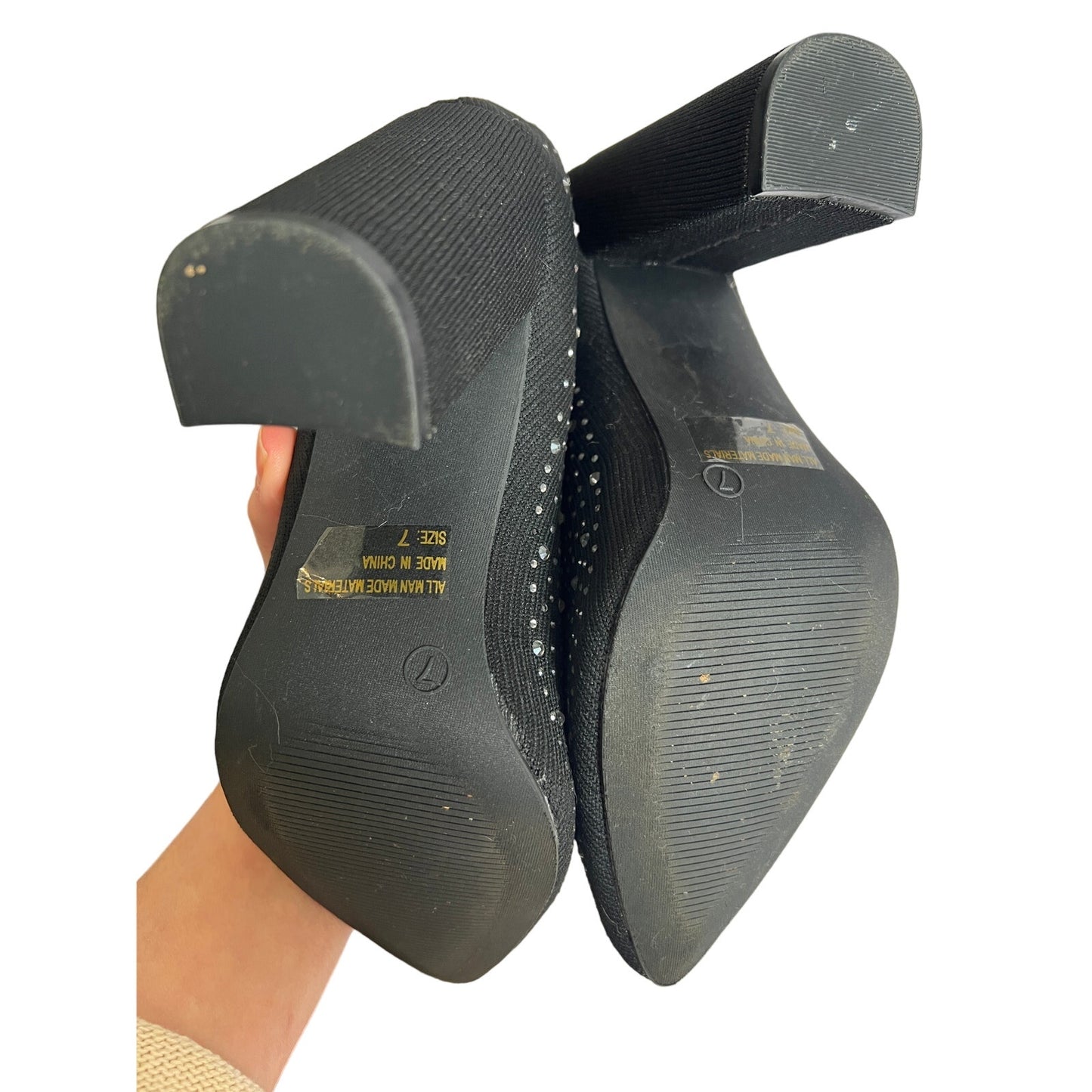 Wild Diva Rhinestone Studded Ankle Sock Block Heel Boots/7