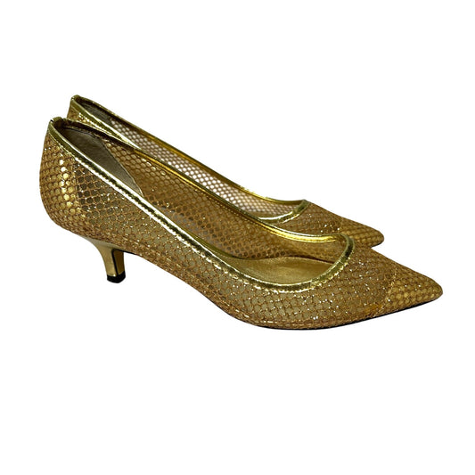 Adrianna Papell Pointed-Toe Gold Mesh Kitten Heel 6M