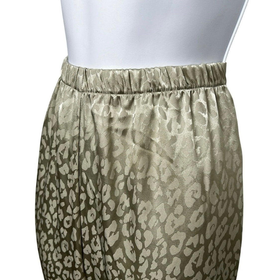 Champagne Leopard Print Satin-Look Wide Leg Pants L