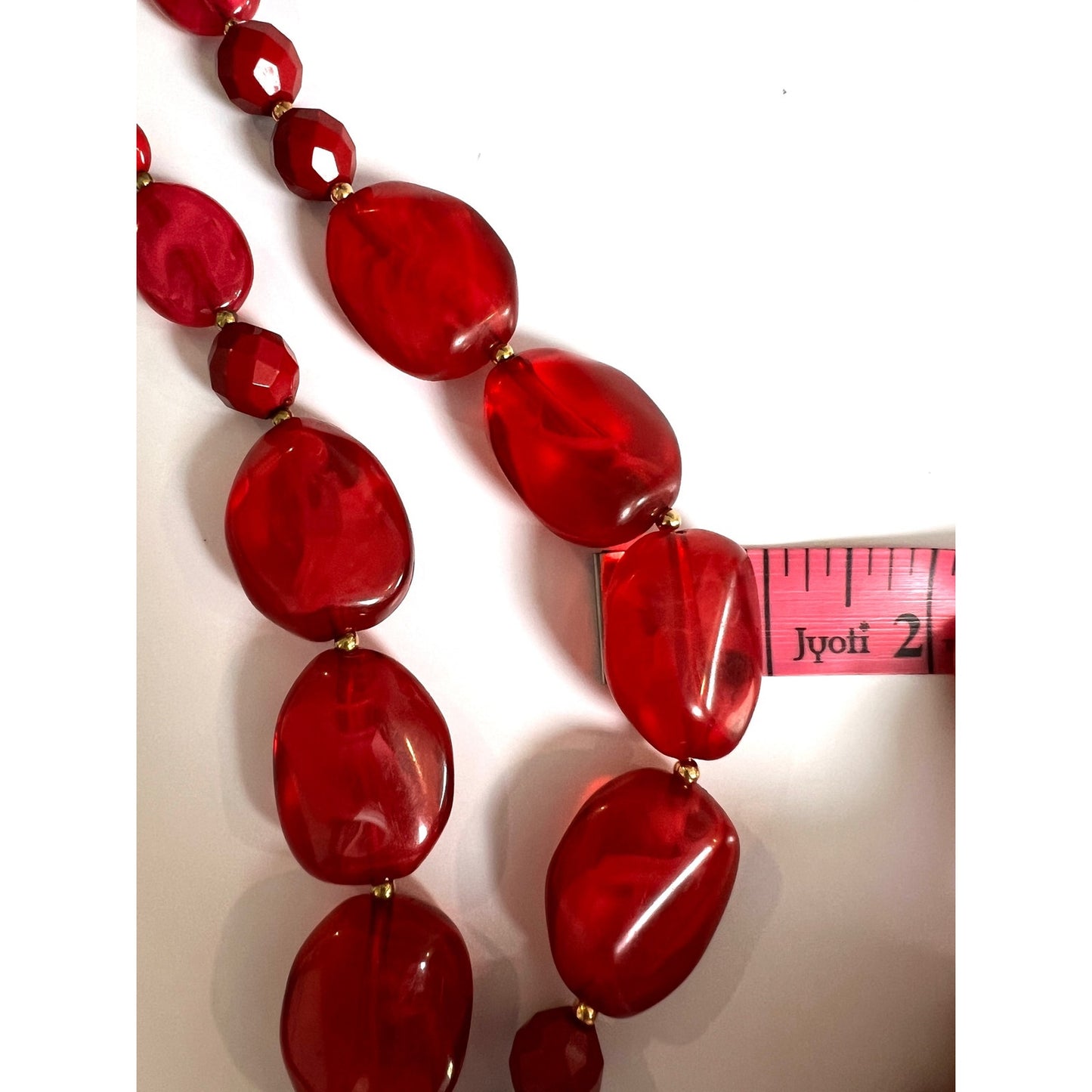 Red Resin Chunky Beaded Double Strand Statement Necklace