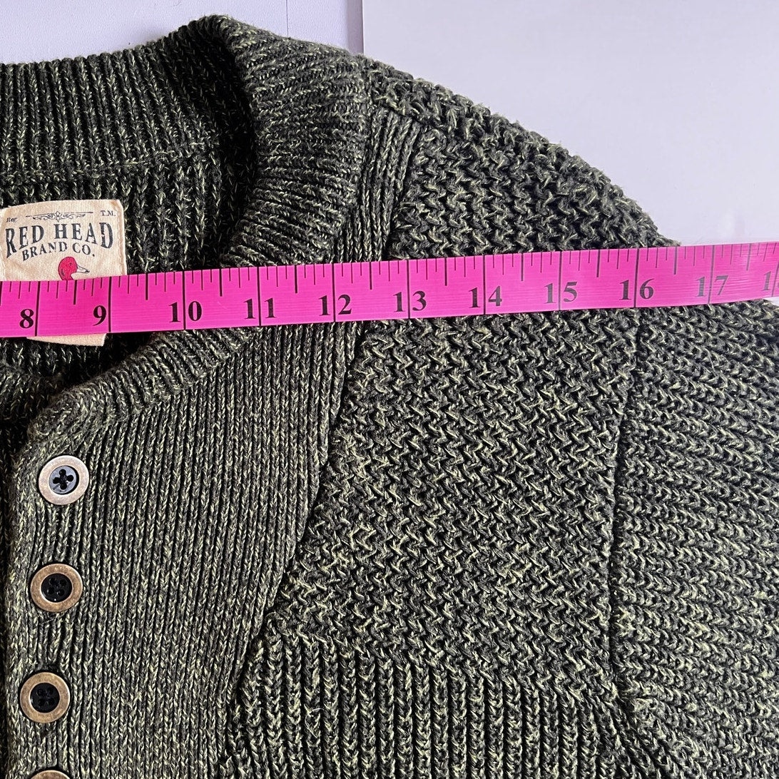 Vintage 90s RedHead Knit Green Henley Sweater/M