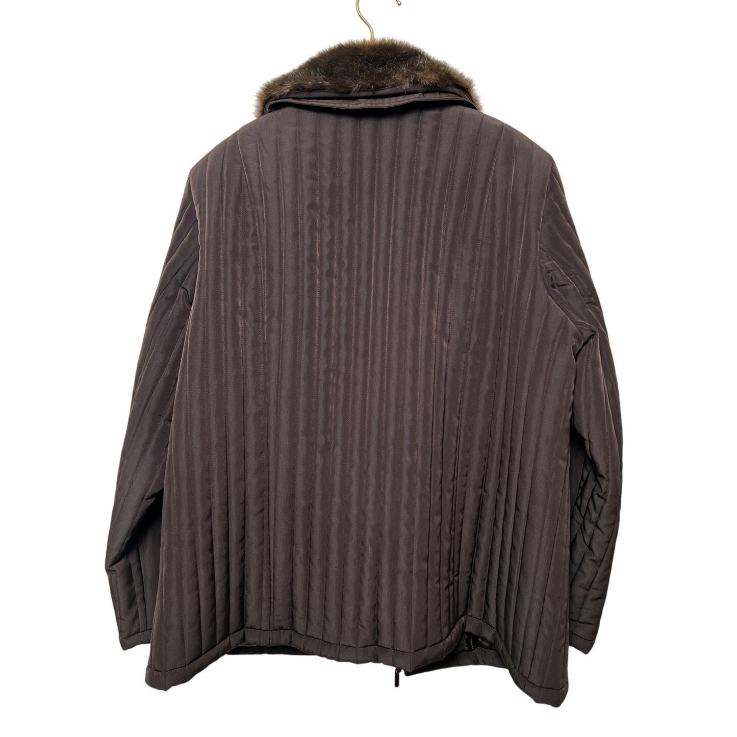 Braetan Brown Quilted Jacket with Removable Faux Fur Collar 1X