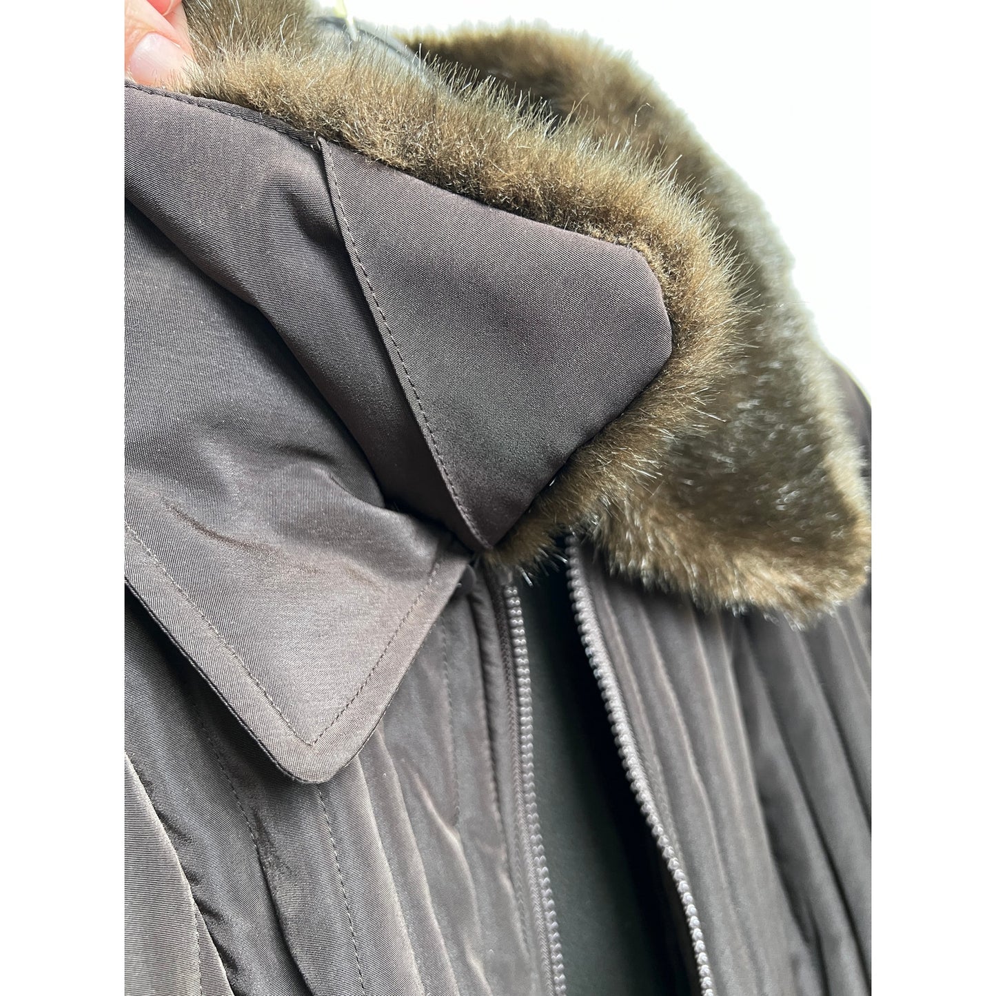 Braetan Brown Quilted Jacket with Removable Faux Fur Collar 1X