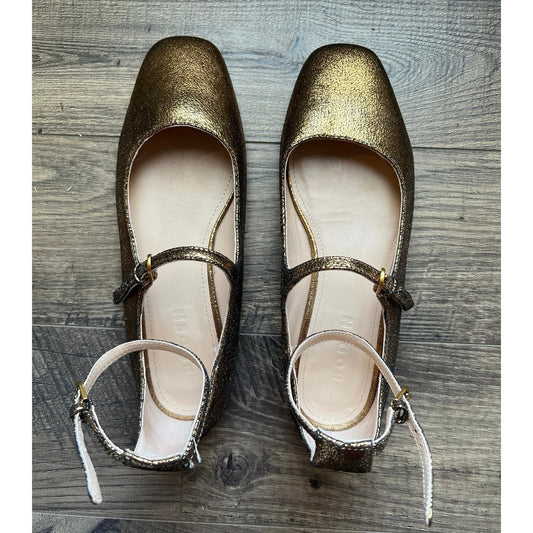 Boden Gold Cracked Leather Ankle Strap Mary Jane Flats 7