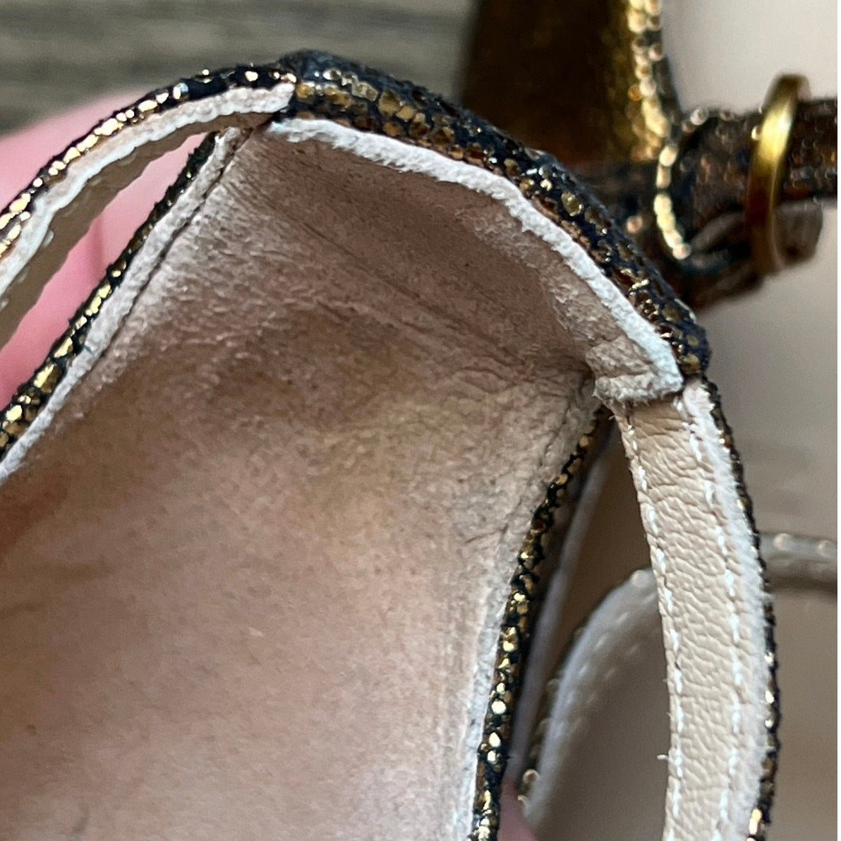 Boden Gold Cracked Leather Ankle Strap Mary Jane Flats 7