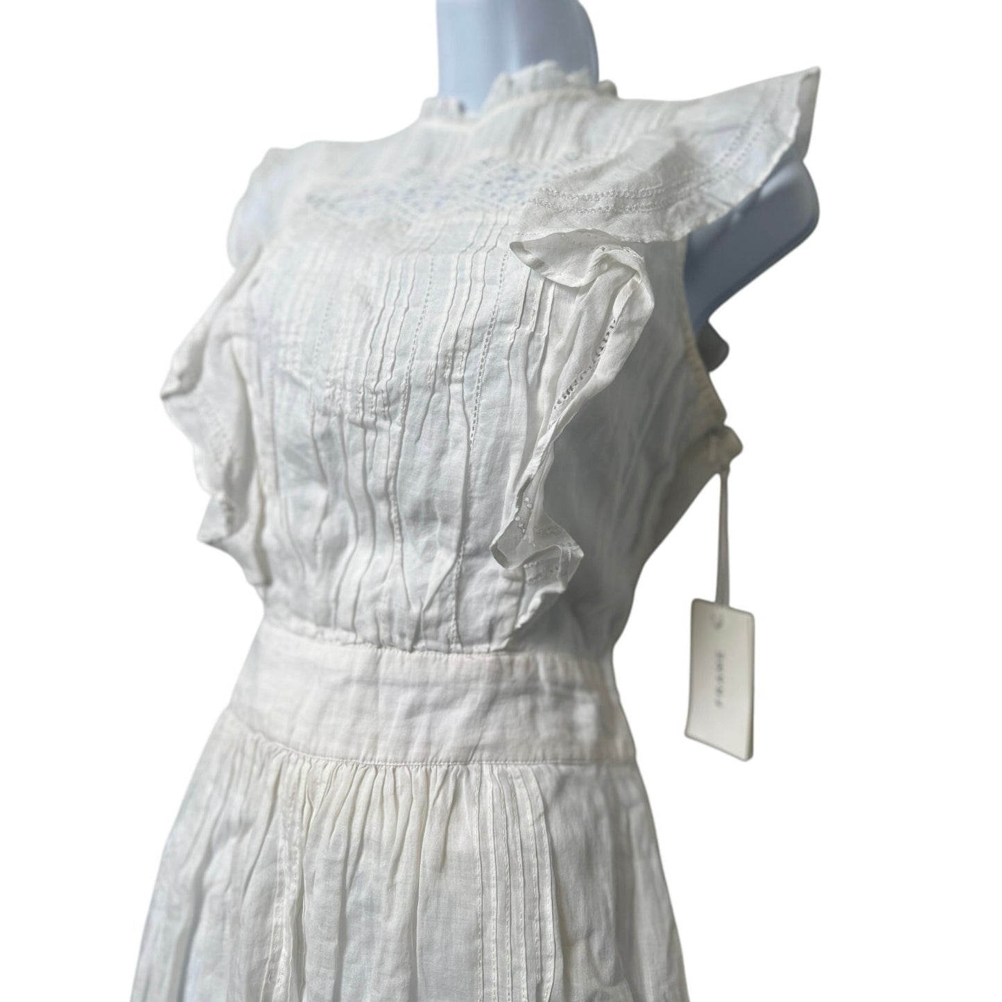 FRAME White Cotton Lace Trim Sleeveless Dress - Size Small