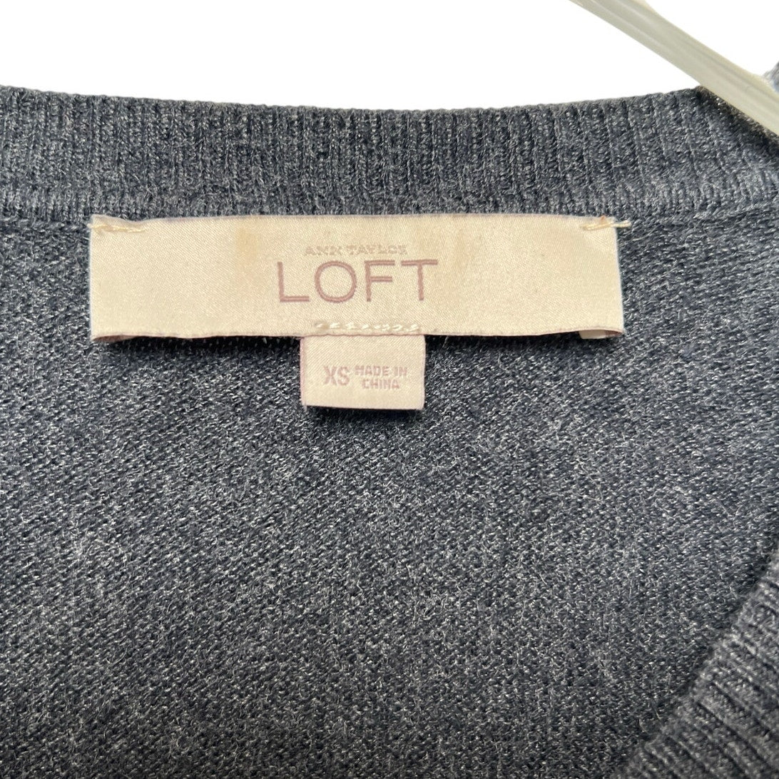 Ann Taylor LOFT Rhinestone Trim Charcoal Carigan XS