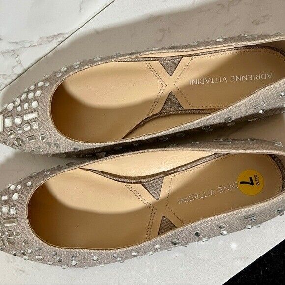 Adrienne Vittadini Taupe & Silver Rhinestone Studded Pointed Toe Flats 7