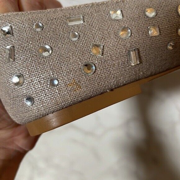 Adrienne Vittadini Taupe & Silver Rhinestone Studded Pointed Toe Flats 7
