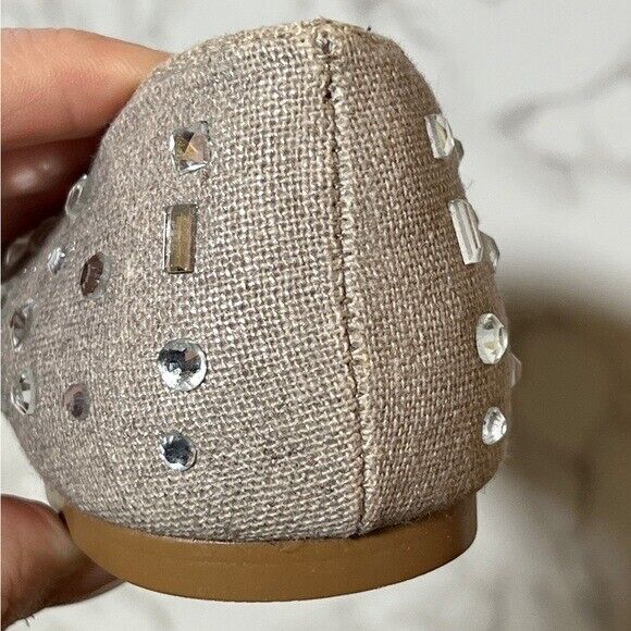 Adrienne Vittadini Taupe & Silver Rhinestone Studded Pointed Toe Flats 7