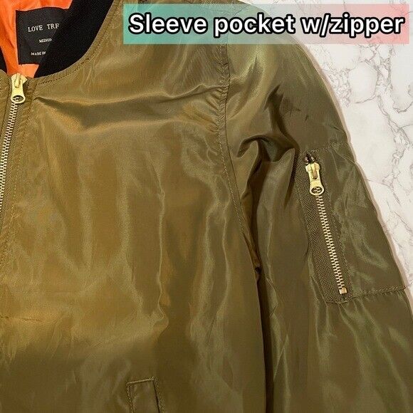 Love Tree Olive Green Bomber Jacket Size Medium