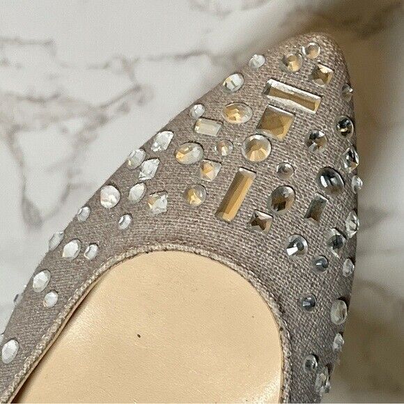 Adrienne Vittadini Taupe & Silver Rhinestone Studded Pointed Toe Flats 7