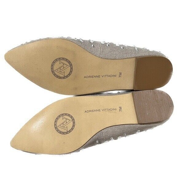 Adrienne Vittadini Taupe & Silver Rhinestone Studded Pointed Toe Flats 7