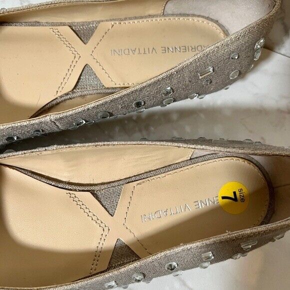Adrienne Vittadini Taupe & Silver Rhinestone Studded Pointed Toe Flats 7
