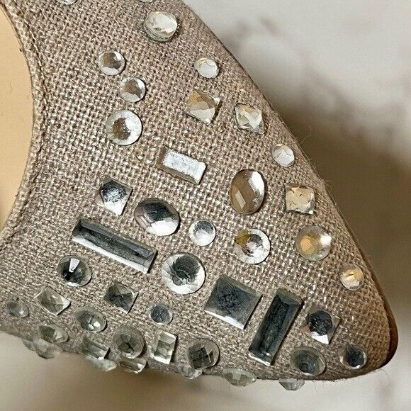 Adrienne Vittadini Taupe & Silver Rhinestone Studded Pointed Toe Flats 7