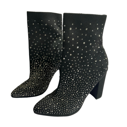 Wild Diva Rhinestone Studded Ankle Sock Block Heel Boots/7