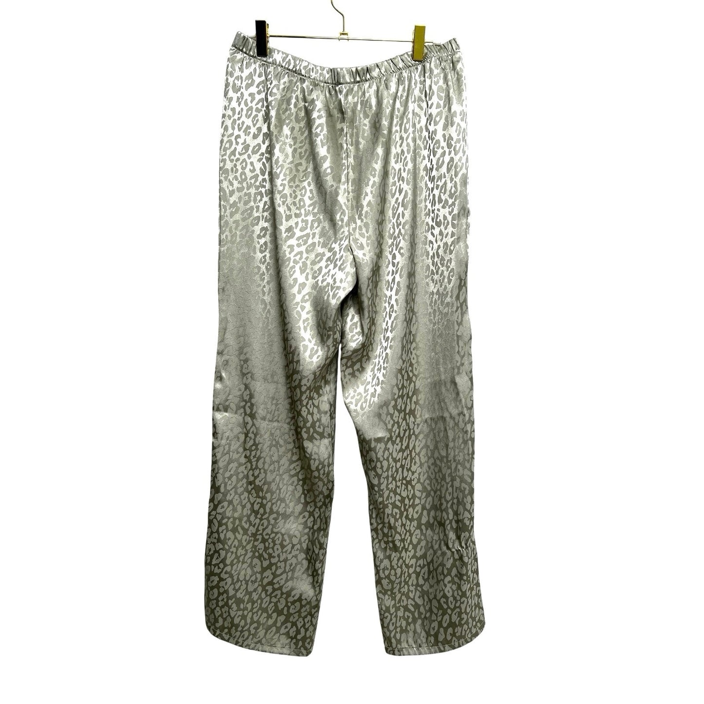 Champagne Leopard Print Satin-Look Wide Leg Pants L