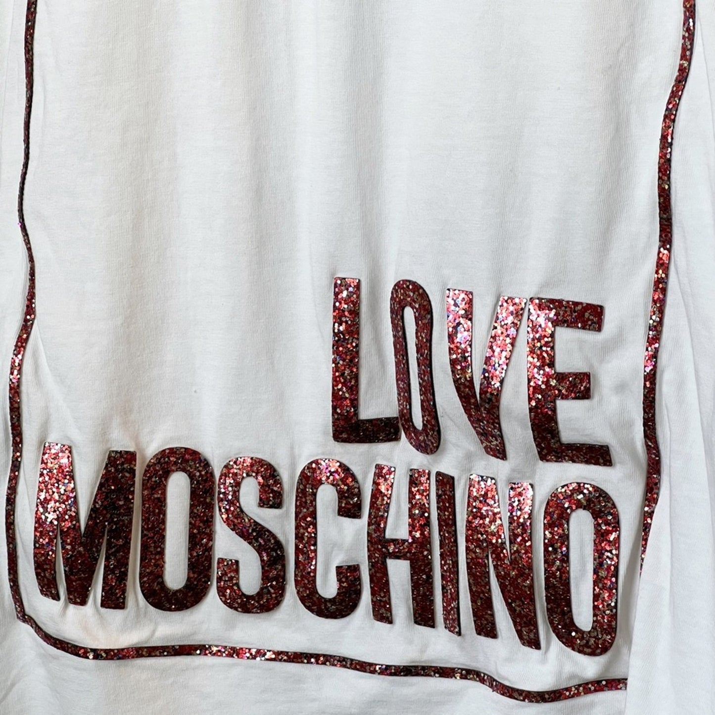 Love Moschino Graphic Print Glitter Appliqué T-Shirt Size US 6