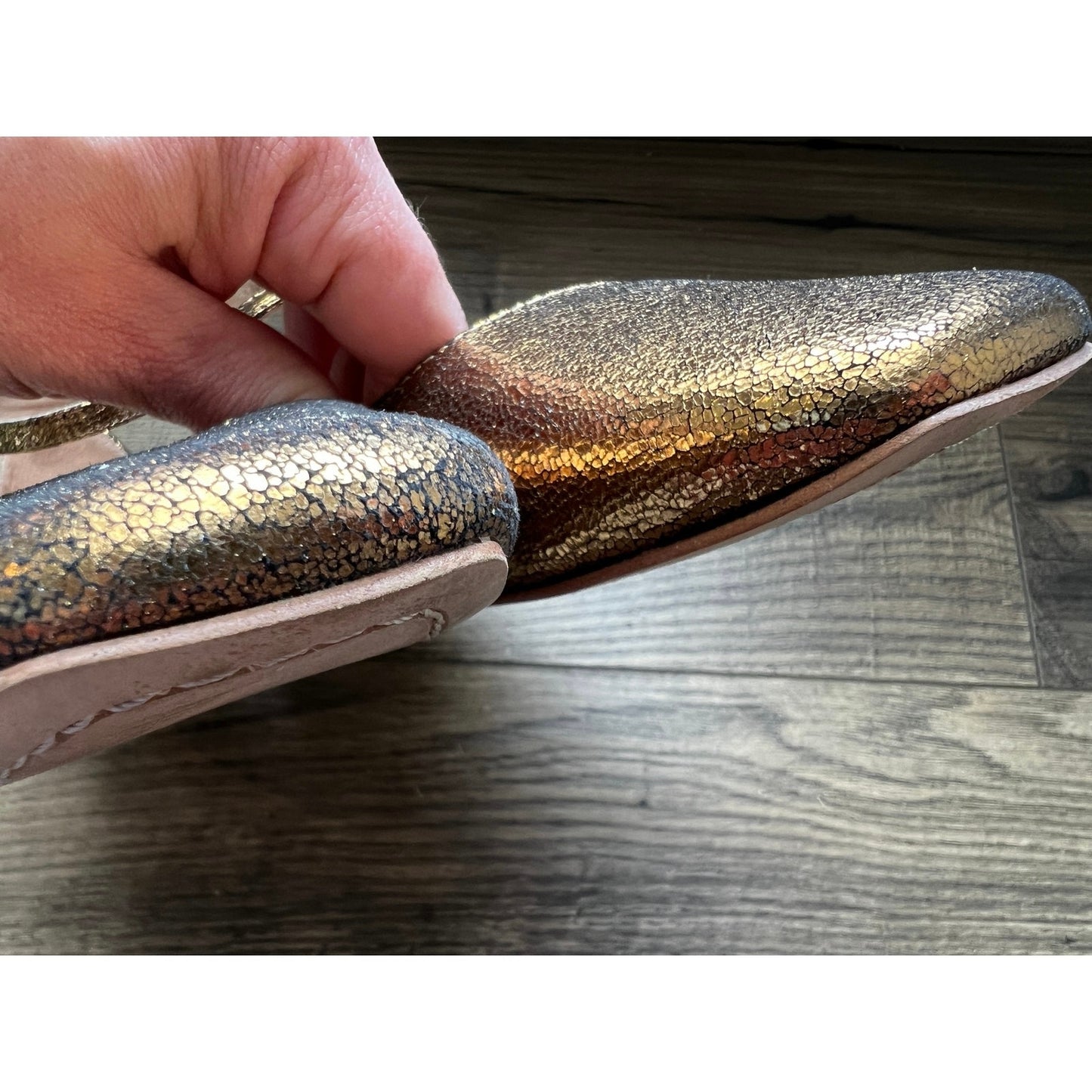 Boden Gold Cracked Leather Ankle Strap Mary Jane Flats 7