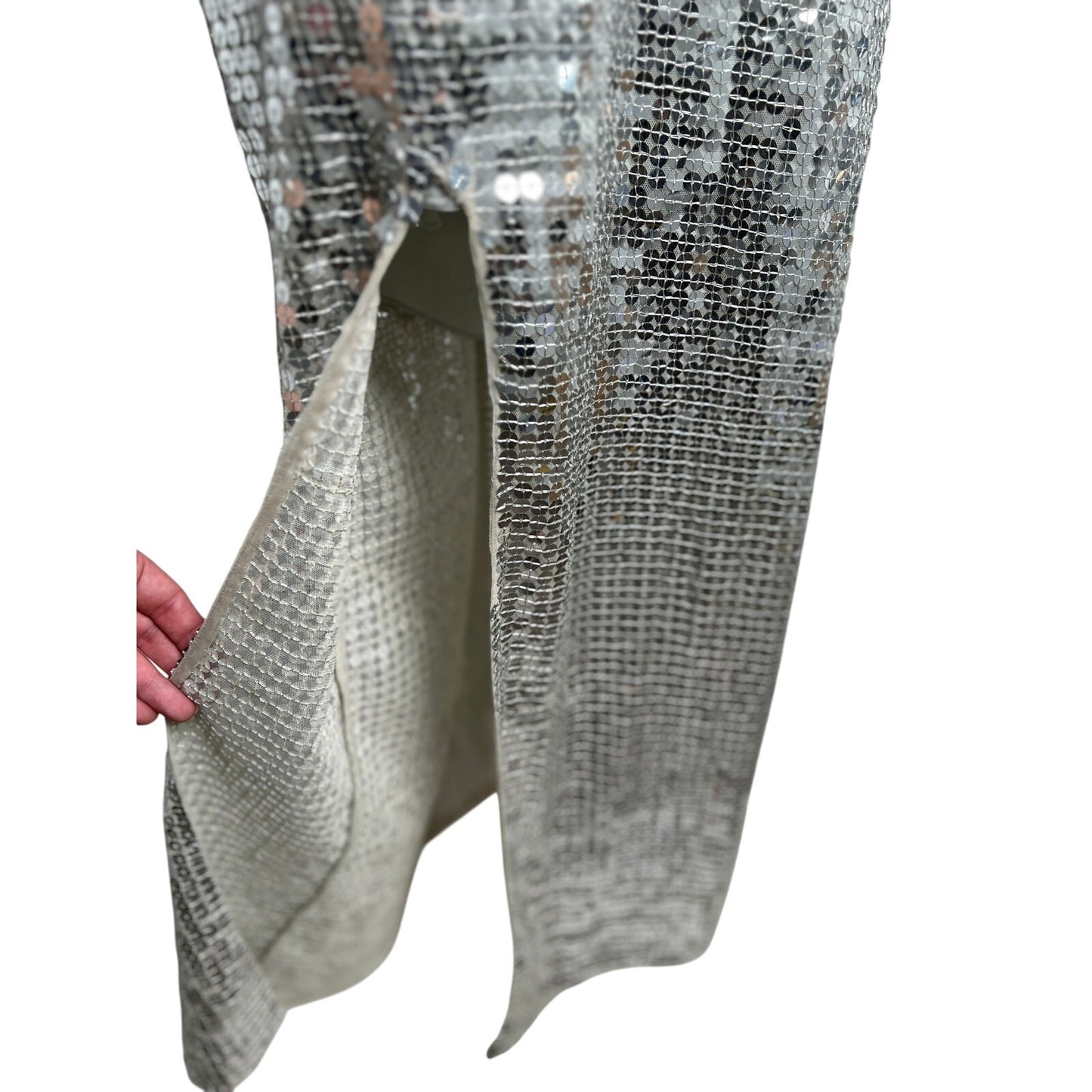 Show Me Your Mumu Silver Sequin Disco Slit Dress L