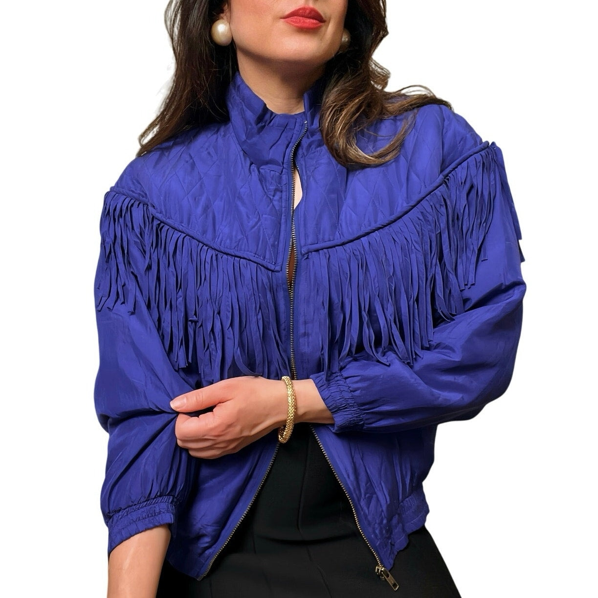 Vintage 80s 100% Silk Robert Stock Fringe Windbreaker Jacket