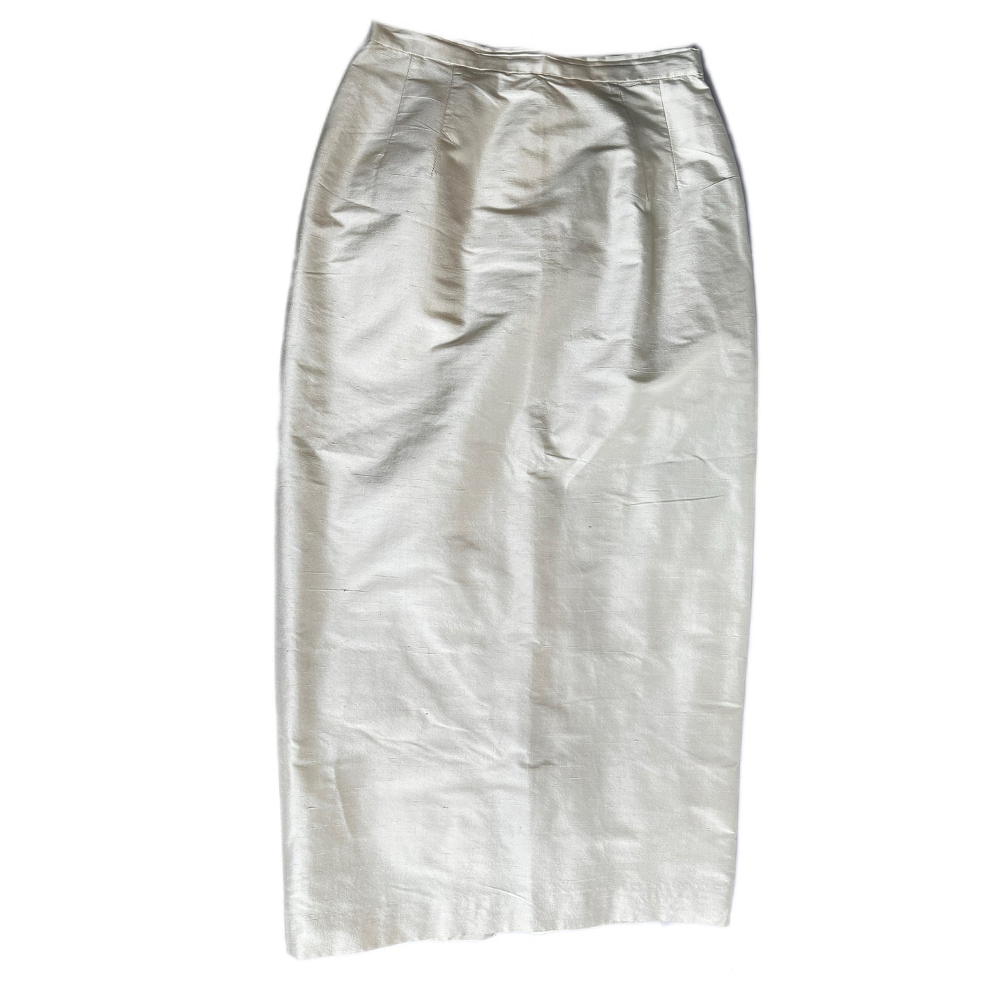 Vintage 90s Maggy London Silk Pencil Skirt Ivory Cream Midi Size 4