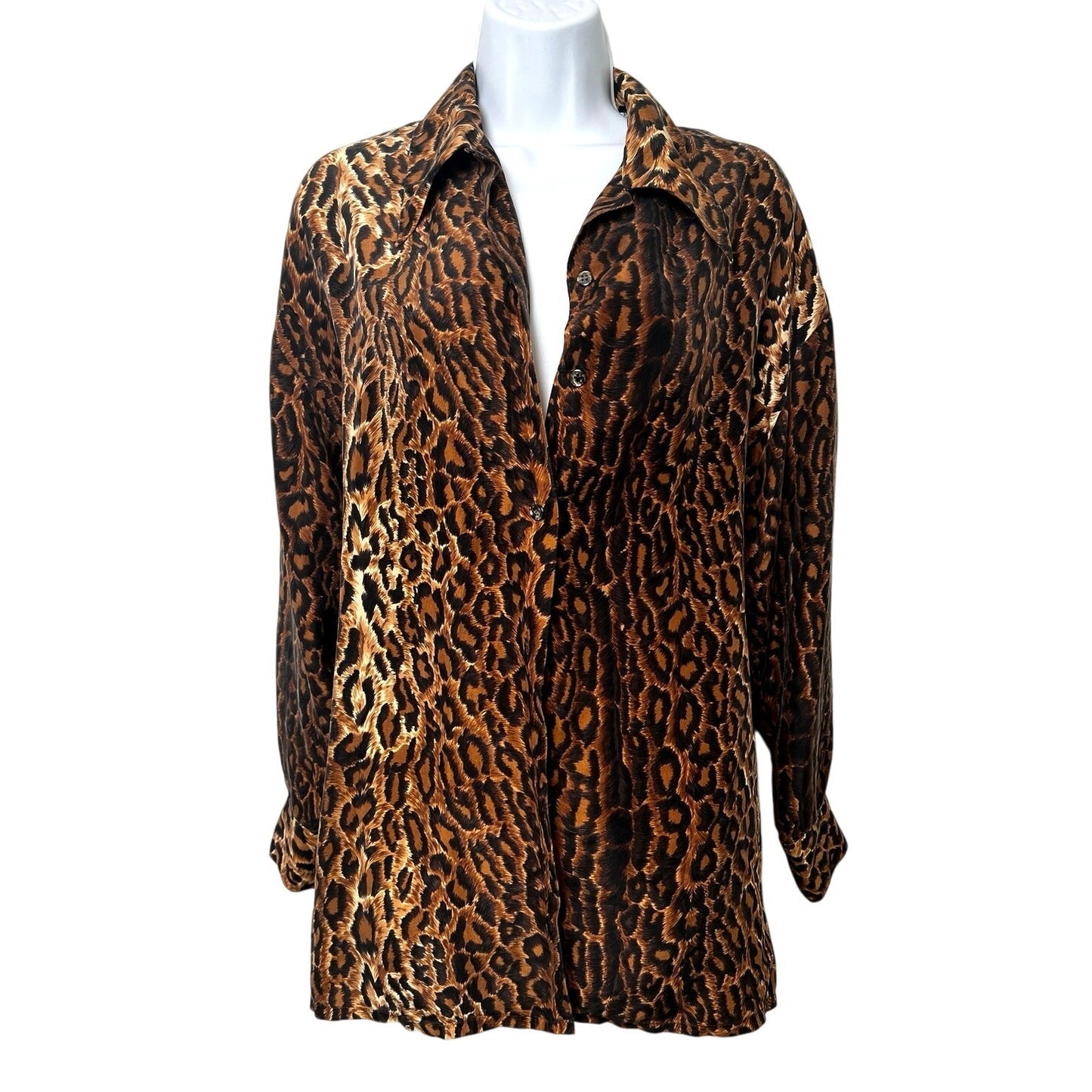Vintage 90s Express 100% Silk Button Front Shirt M