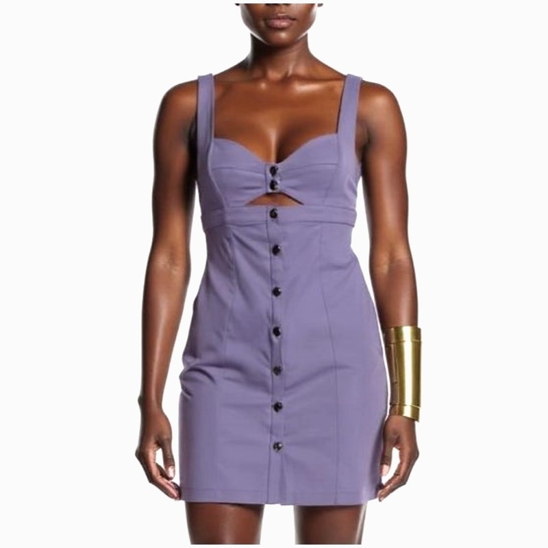 Fleur du Mal Purple Cut-Out Button-Front Mini Dress NWT Size 4