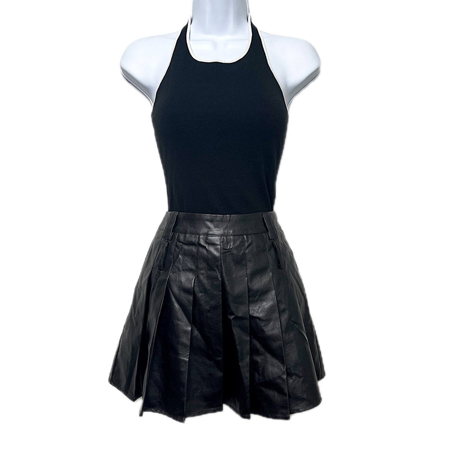 Commense Pleated Faux Leather Mini w/ Double Belt Loops