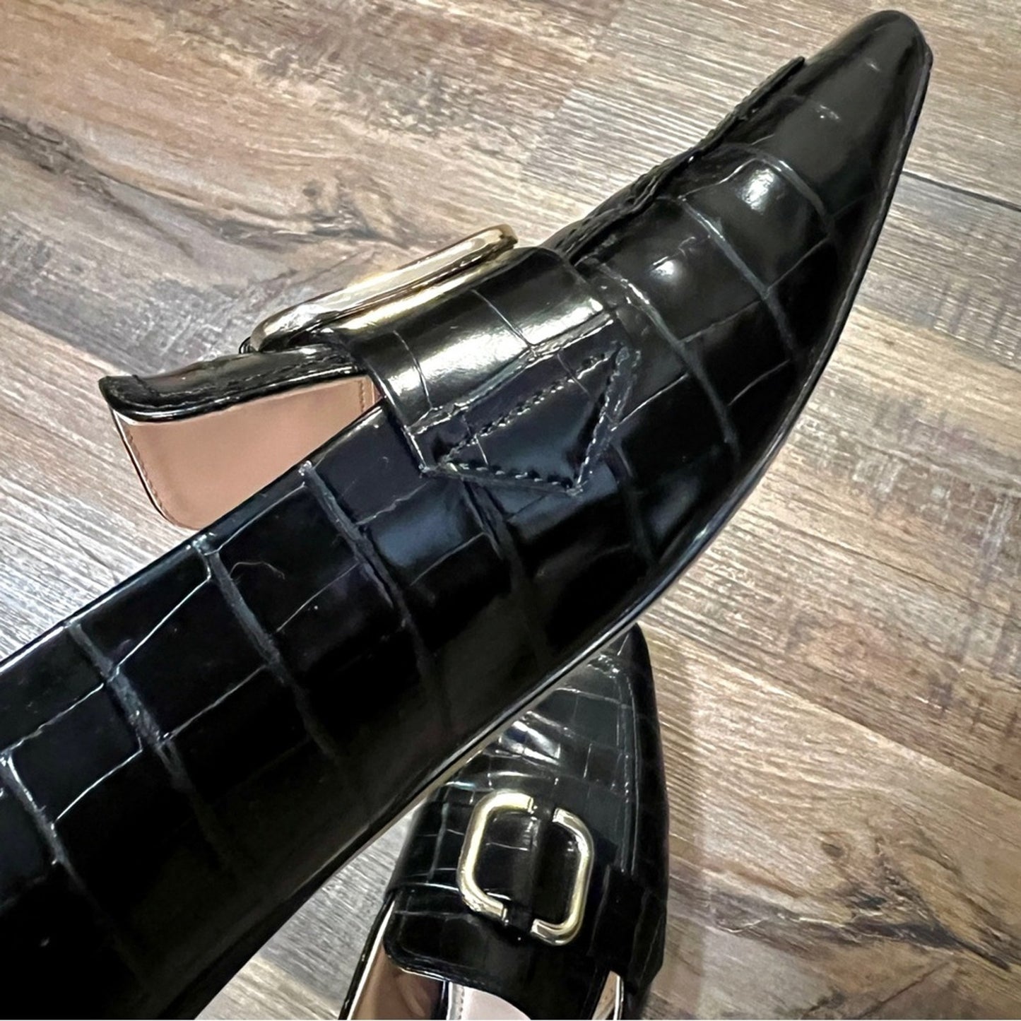 Zara Black Faux Crocodile Loafer Size 38