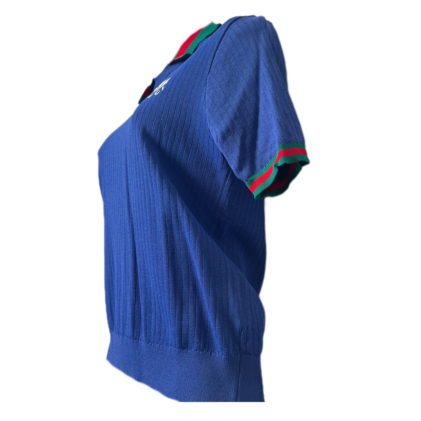 GUCCI x ADIDAS Logo Embroidered Polo Shirt Cobalt Blue L