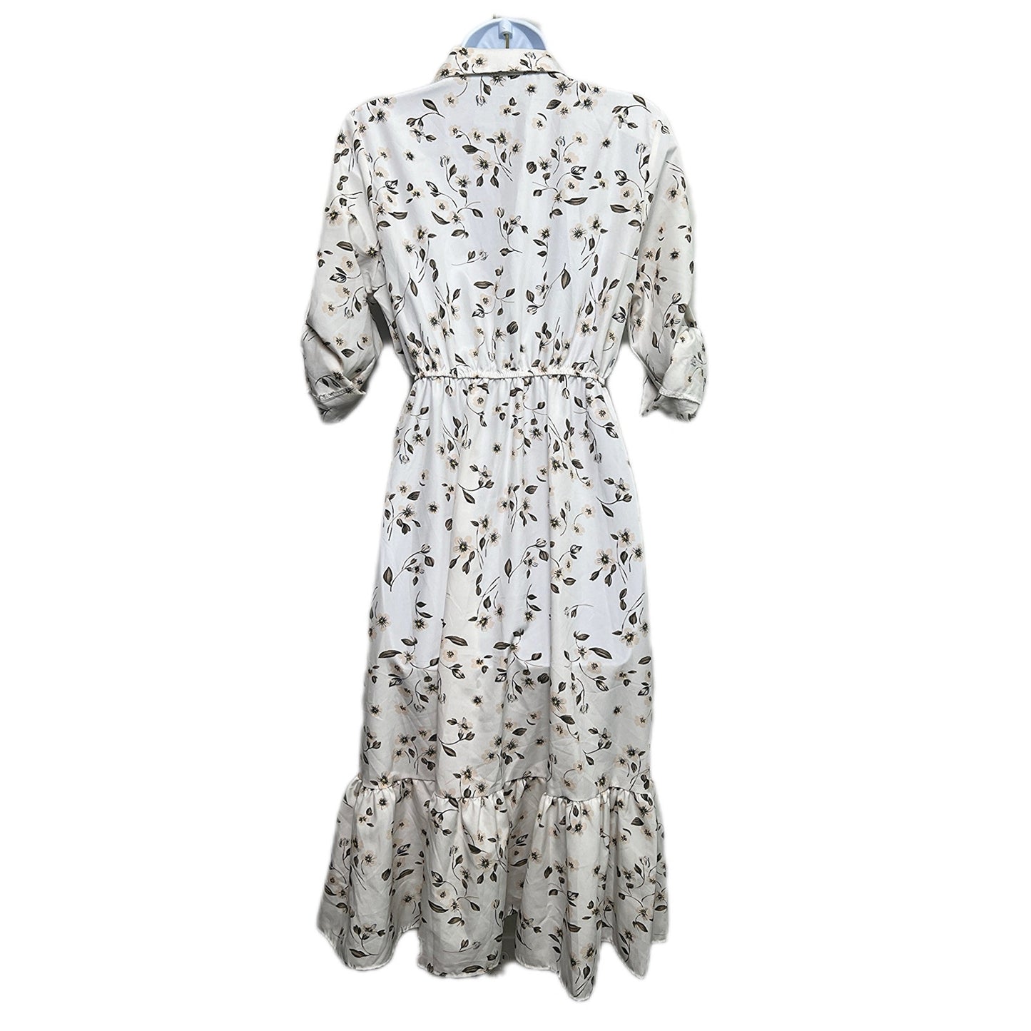 Vintage Floral Cuffed Sleeve Button-Up Midi Summer Dress/S