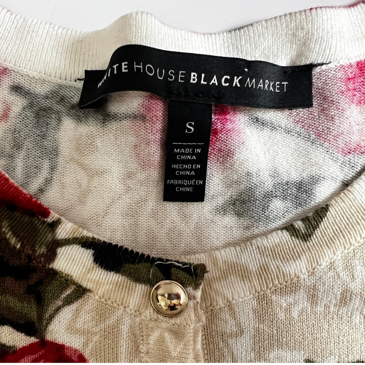 White House Black Market Floral Snap Front Cardigan Small