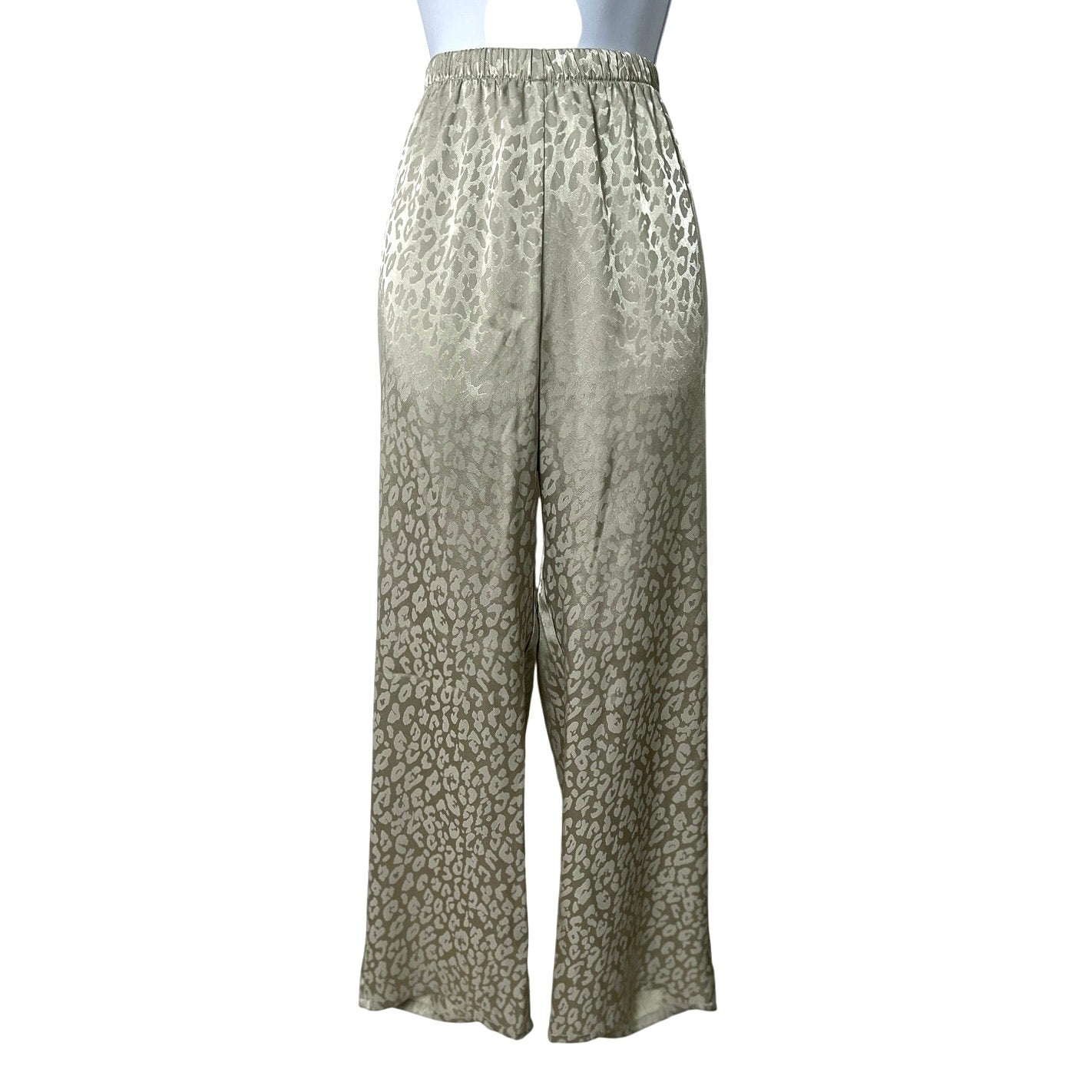 Champagne Leopard Print Satin-Look Wide Leg Pants L