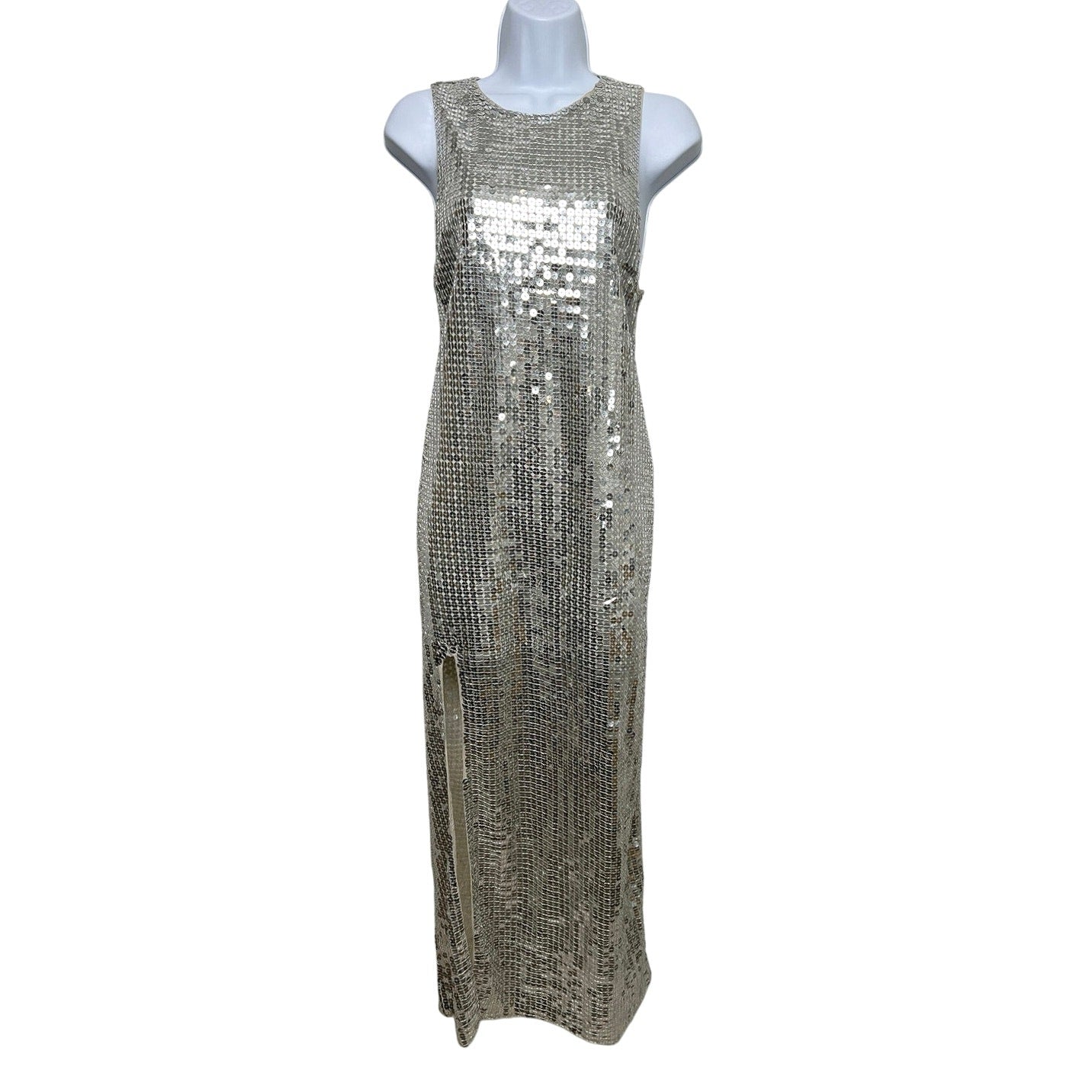 Show Me Your Mumu Silver Sequin Disco Slit Dress L