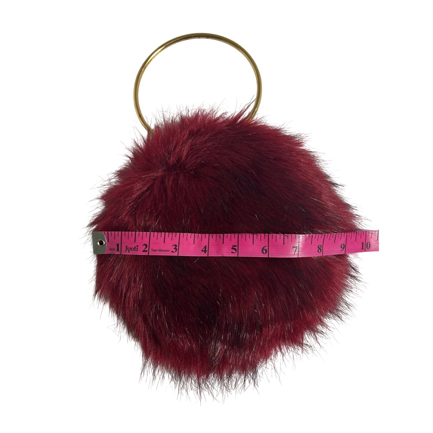 Faux Fur Puff Wristlet Bag Burgundy Unbranded w/Gold Handle