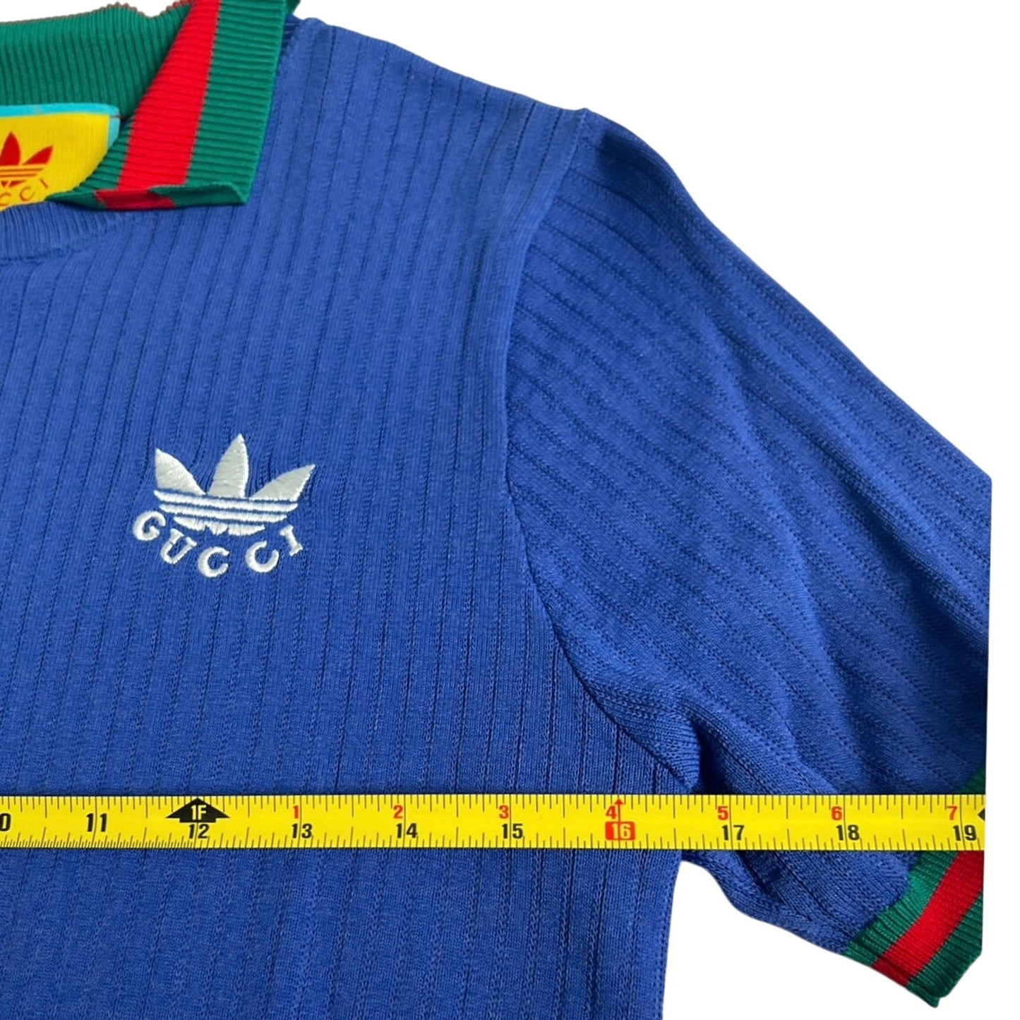 GUCCI x ADIDAS Logo Embroidered Polo Shirt Cobalt Blue L