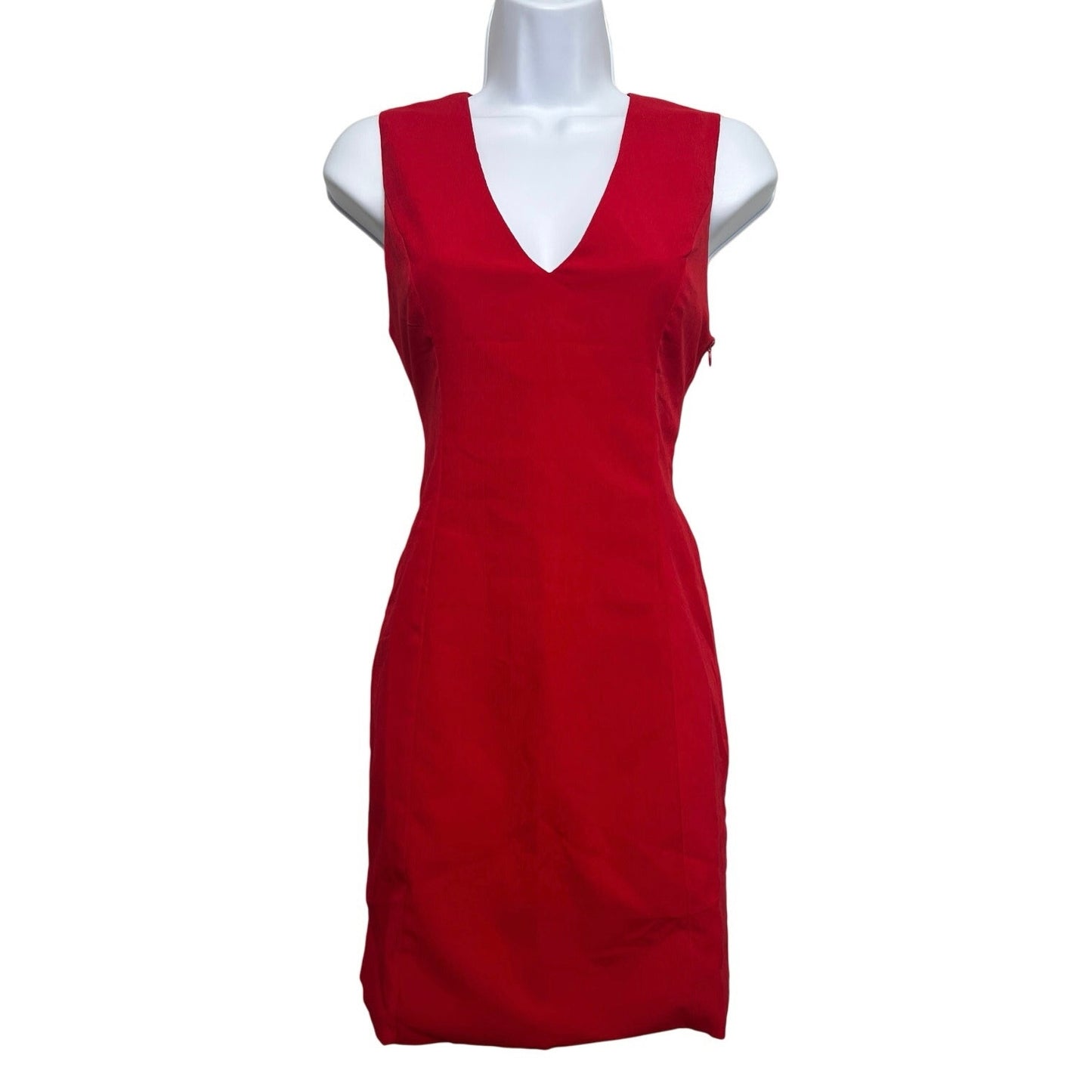 Commense Red V-Neck Sleeveless Mini Sheath Dress Small