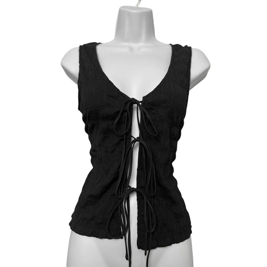 Commense Knotted Tie-Front Cutout Top Black XL