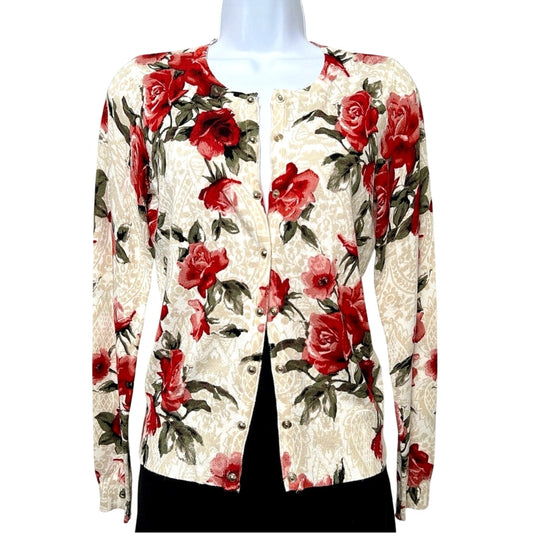 White House Black Market Floral Snap Front Cardigan Small