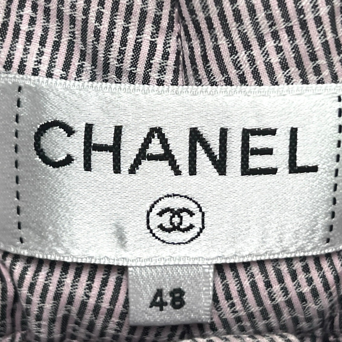 CHANEL 24p Logo Button Striped Wide-Leg High-Waist Pants/14