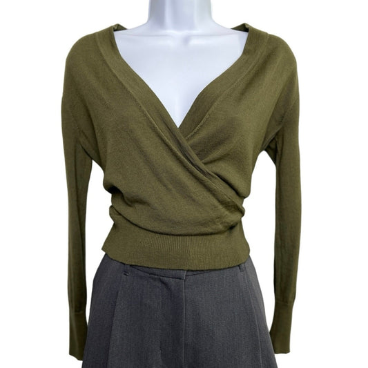 J.Crew 100% Merino Wool Olive Green Wrap Sweater Top/XS