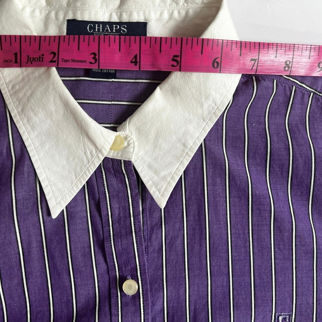 Chaps Striped Button-Up 100% Cotton Contrasting Collar Shirt