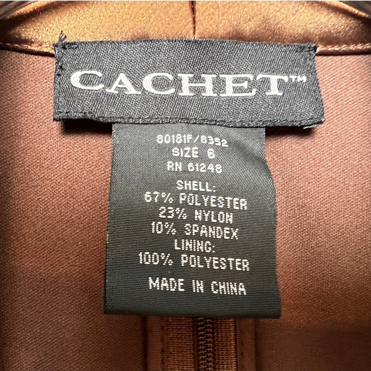 Vintage Cachet Wrap-Look Back-Zip Brown Metallic Dress Shirt 6