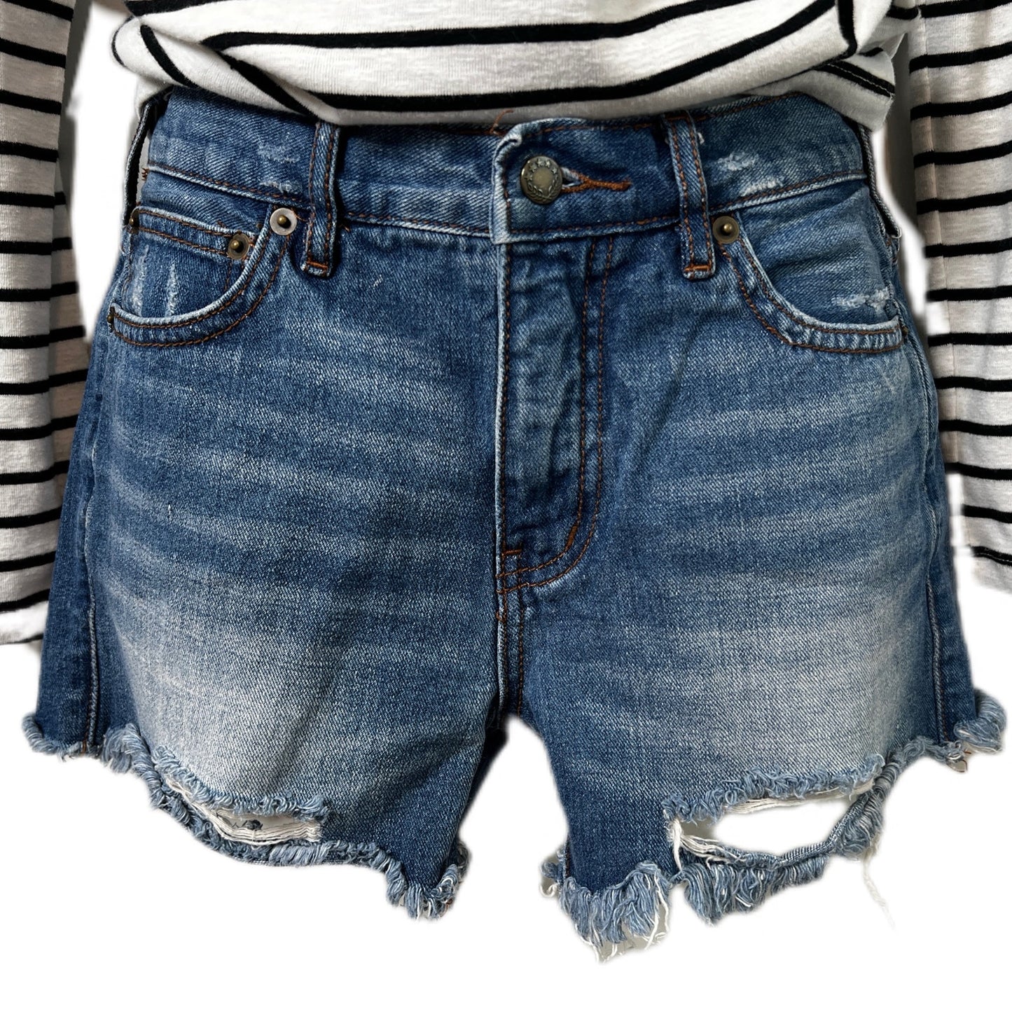 Free People Mid Rise Distressed Denim Shorts/25