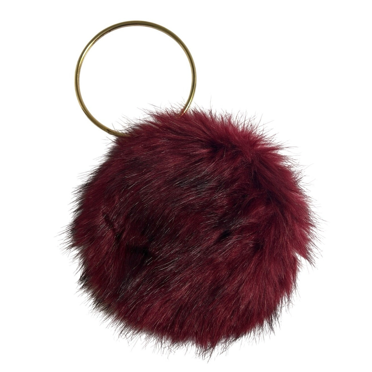 Faux Fur Puff Wristlet Bag Burgundy Unbranded w/Gold Handle